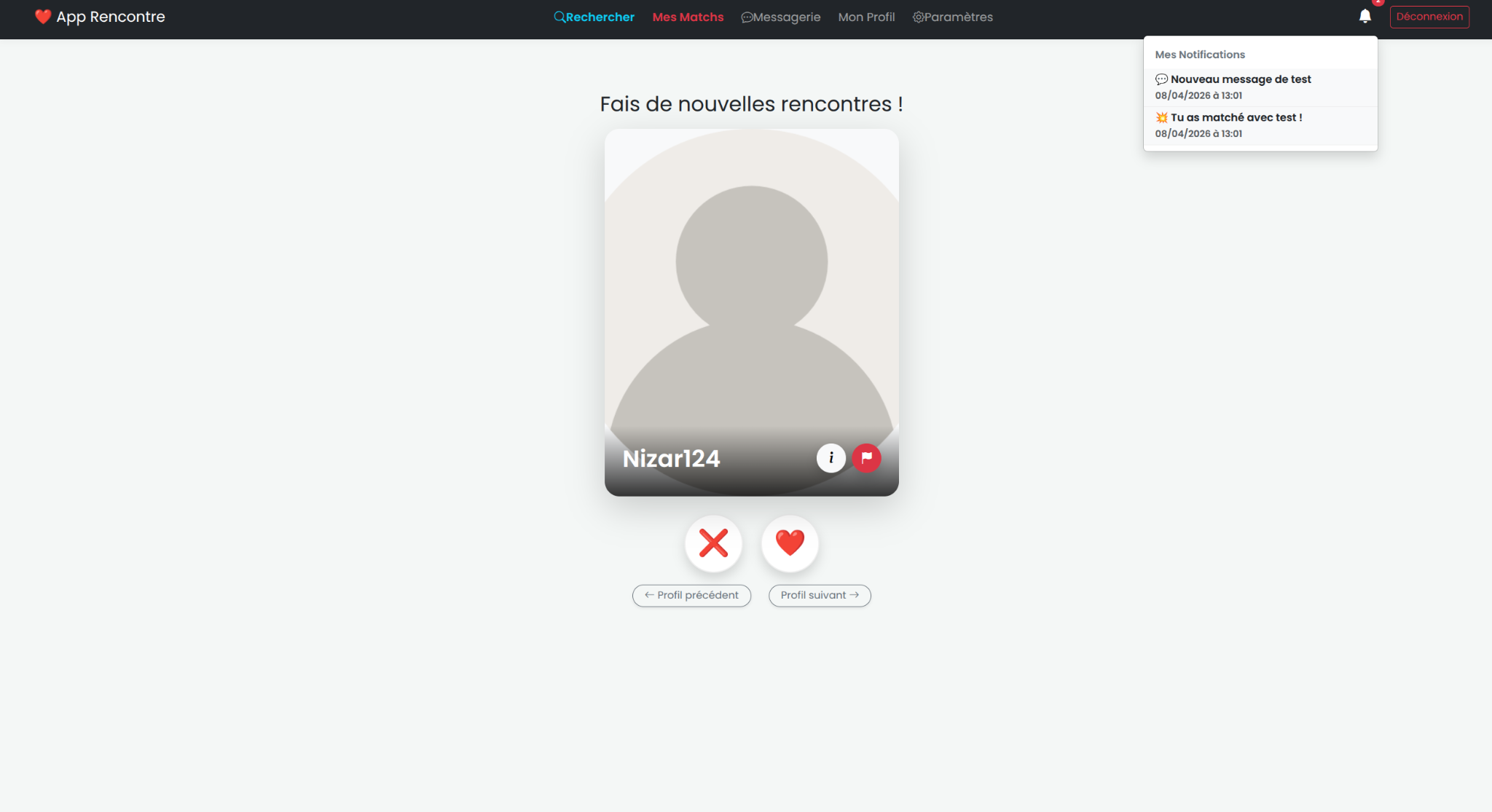 Swipe page with notifications